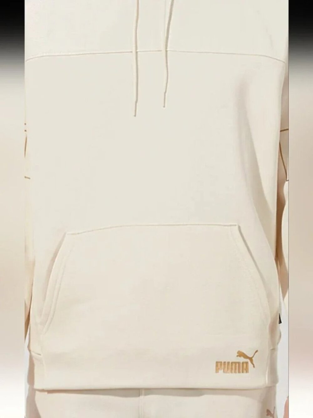 PUMA Men's Winterized Logo Hoodie Beige Cream off White Cotton Blend Medium - Picture 5 of 15